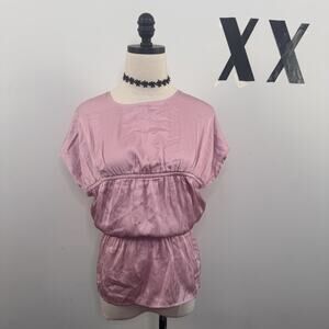 Vintage Y2K Pink Satin Tunic Top Draped Keyhole Tie Back Fairy M